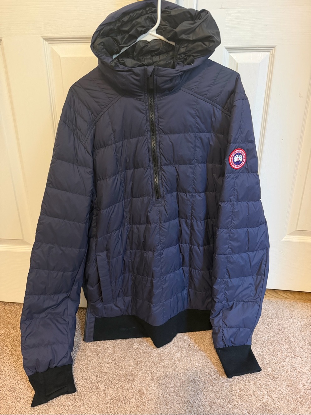 Canada Goose Navy Hooded Men's Quilted Half-Zip Puffer